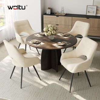 Woltu Woltu Juego De 4 Sillas De Comedor Giratorias 360&deg; De Terciopelo Chenilla, Dise&ntilde;o Moderno Con Patas De Metal Para Comedor/sala De Estar, Beige