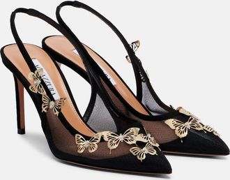 Aquazzura Papillon embellished mesh slingback pumps