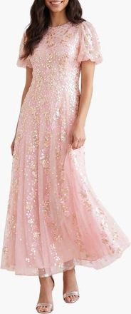 Needle & Thread Confetti Round Neck Ankle Gown in Peony Pink/multi at Nordstrom, Size 10