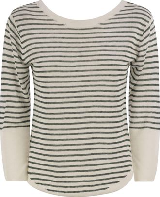 Majestic Striped Linen Boat Neck T Shirt