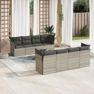 vidaXL Set Muebles Jard&iacute;n 9 Pzas Y Cojines Rat&aacute;n Sint&eacute;tico Gris Claro Vidaxl