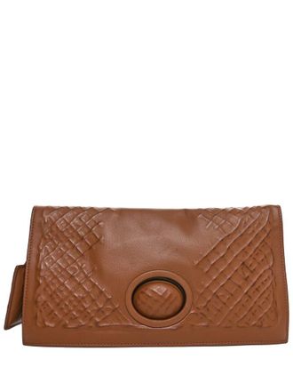 Bottega Veneta Brown Intrecciato Leather Embossed Turnlock Clutch (Authentic Pre-Loved)