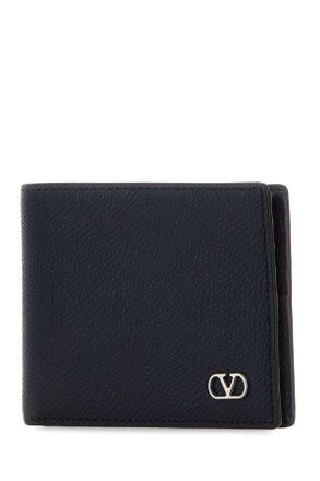 Valentino Garavani Mens Midnight Blue Leather Vlogo Signature Wallet Marine Calf - Bos Taurus Portafogli