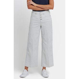 NYDJ Teresa Stripe Exposed Button Ankle Wide Leg Jeans in Palencia Stripe at Nordstrom, Size 18