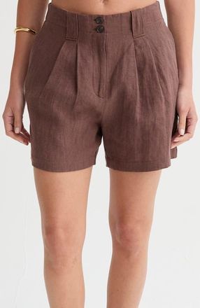 Crescent Pleated Linen Shorts in Brown at Nordstrom, Size X-Small Short