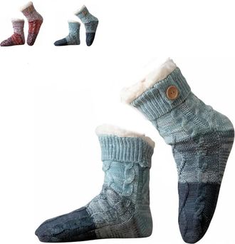 Generic Knitted Ultra-Thick Slipper Home Socks, Cozy Plush Loungewear Socks, Winter Non-slip Warm Plush Comfort for Indoor (blue)