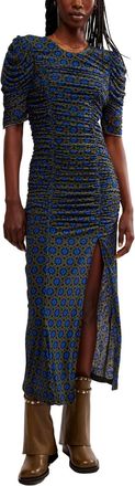 Free People Briella Printed Ruched Midi Dress In Army Combo
