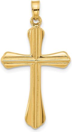 Diamond2Deal 14k Yellow Gold Polished and Grooved Hollow Cross Pendant