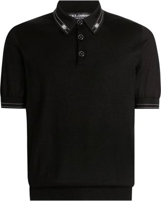 Dolce & Gabbana Polo Shirts, male, Black, XL, Collar Detail Knitted Polo
