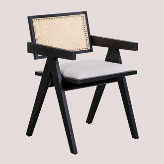 Sklum Sklum - Pack De 4 Sillas De Comedor Tapizadas Con Reposabrazos En Madera De Fresno Y Rat&aacute;n Lali