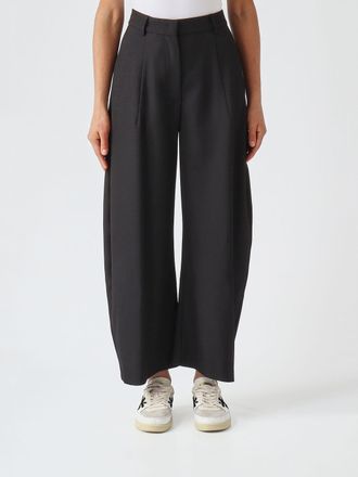 Meimeij Pantaloni cropped a gamba larga in cr&ecirc;pe con vita alta