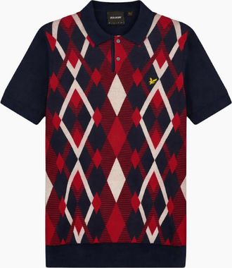 Lyle & Scott Mens Lyle and Scott Dark Navy/ Cherry Red Argyle Cotton SS Polo - Size: 42