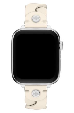 Tory Burch The Miller Braided Leather 20mm Apple Watch Watchband in Ivory at Nordstrom