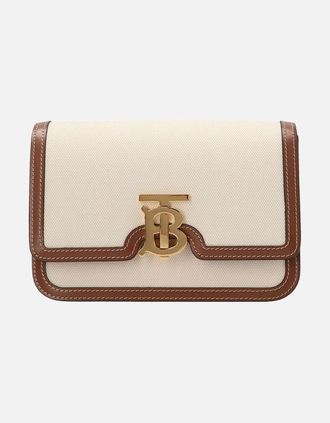 Burberry Womens Small TB Canvas & Leather Shoulder Bag - Cream - Size: UNI