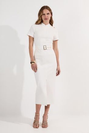 Karen Millen Belted Ponte Midi Dress in Ivory at Nordstrom, Size X-Small
