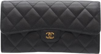 Chanel Black Bordeaux Grained Calfskin Long Wallet (Tri-Fold) (Pre-Owned)