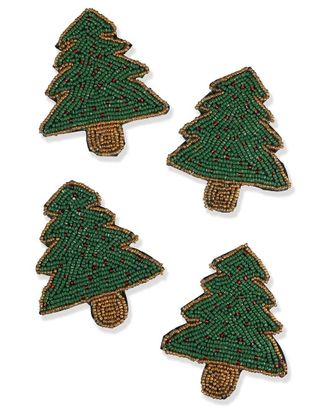 Tiramisu Set Of 4 Classic Shaped Christmas Tree Beaded Coasters