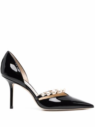 Jimmy Choo London Aurelie 85mm pearl-embellished pumps - women - Calf Leather/Calf Leather/Calf Leather/Plastic - 37,5 - Black