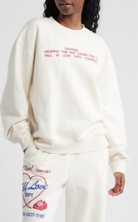The Mayfair Group Self Love Club Fleece Graphic Sweatshirt in Cream at Nordstrom, Size Xx-Large