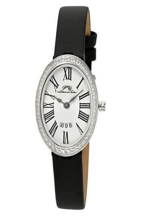 Porsamo Bleu Womens Eloise Oval Guilloche Dial Topaz Leather Watch in White/Black at Nordstrom Rack