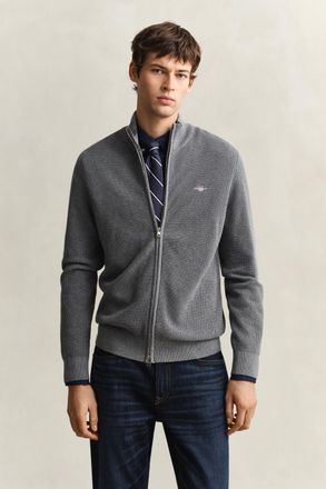 GANT Men Textured Cotton Zip Cardigan (XXXL) DARK GREY MELANGE