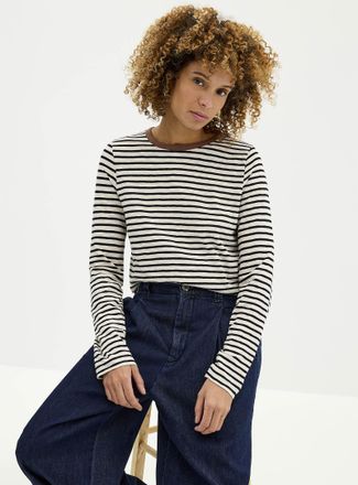 Contemporaine Womens Contrasting collar striped slub T-shirt