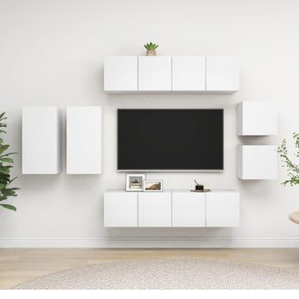 vidaXL Set De Mueble Para Tv De 8 Piezas Madera Contrachapada Blanco Vidaxl