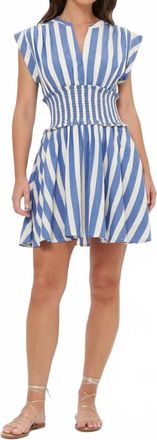 Oliphant Smocked Waist Roll Sleeve Dress In Solana Blue