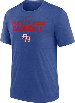 Nike Puerto Rico National Baseball Team 2026 World Baseball Classic Stacked Nike Mens T-Shirt in Blue | NJFDEX49WBR-4QB