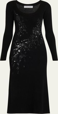 Prabal Gurung Sequin Floral-Embroidered Rib Knit Midi Dress