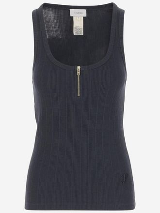 Patou Navy Blue Scoop-neck Ribbed Tank Top