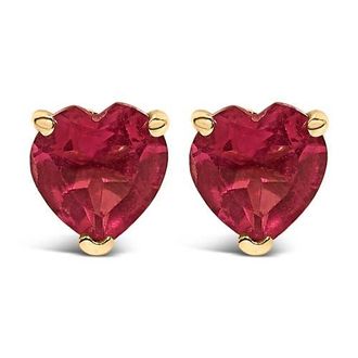 House of Brilliance 14K Gold 5MM Heart Cut Gemstone Solitaire Stud Earrings in Red Ruby | Yellow at Nordstrom
