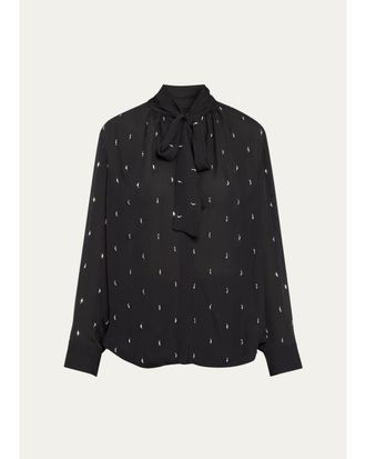 A.L.C. Vivi Embellished Tie-Neck Blouse