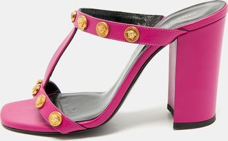 Versace Purple Leather Medusa Embellished Sandals