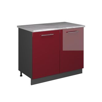 Vicco Mueble Bajo Para Fregadero Fame-line, Rojo Burdeos Alto Brillo/antracita, 100 Cm, Et M&aacute;rmol, Vicco