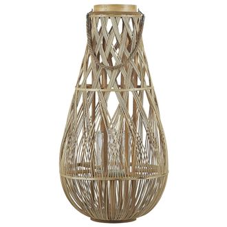 Beliani Linterna De Madera De Bamb&uacute; Color Claro Y Cristal 77 Cm Interior Exterior Escandinavo Tonga