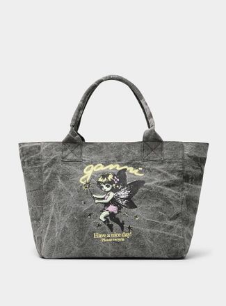 Ganni Mens Please Recycle whimsical faded denim tote bag