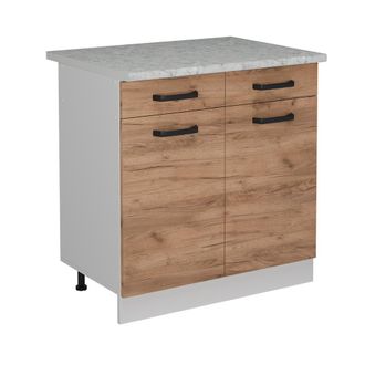 Vicco Mueble Bajo De Cocina R-line, Roble Dorado, 80 Cm Et M&aacute;rmol
