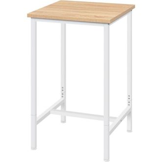 Woltu Mesa Alta Cuadrada Para Mostrador De Cocina, De Metal Y Madera, Roble Claro+blanco - Woltu