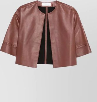 Yves Salomon leather cropped jacket laser cut sleeves