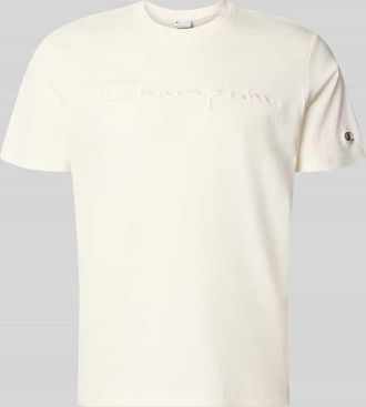 Champion T-Shirt mit Label-Stitching mit Rundhalsausschnitt in Offwhite, Gr&ouml;&szlig;e XXL