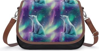Generic Polar Bear in Northern Lights Womens Crossbody Bag Fashion Shoulder Handbags Message Tote Bag with Adjustable Strap