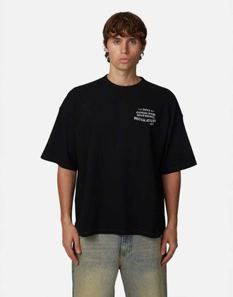 Good For Nothing T-shirt squadrata nera con grafica-Nero