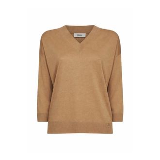 Herno V-neck Knitwear, female, Brown, Size: S V-neck Sweater