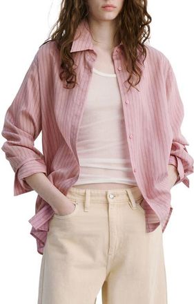 Mango Stripe Button-Up Shirt in Pastel Pink at Nordstrom, Size 4