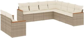 vidaXL Set De Sof&aacute;s De Jard&iacute;n 9 Pzas Con Cojines Rat&aacute;n Sint&eacute;tico Beige Vidaxl