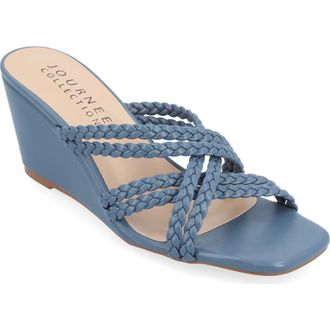 Journee Collection Baylen Braided Strappy Wedge Sandal in Blue at Nordstrom Rack, Size 12