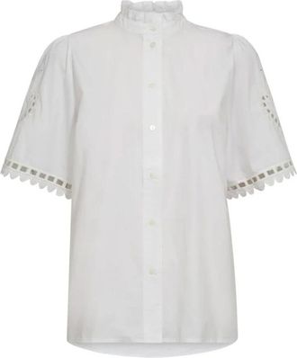 Co'Couture Overhemden, Dames, Wit, S, Katoen, Geborduurde Witte Blouse - Tijdloze Elegantie