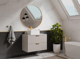 Vente-Unique Mobile sotto lavabo sospeso con scanalature con piano di appoggio L80 cm Beige - ZEVARA