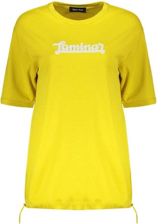 Herno Tops, Dames, Geel, S, Katoen, T-shirt van katoen met logo-detail